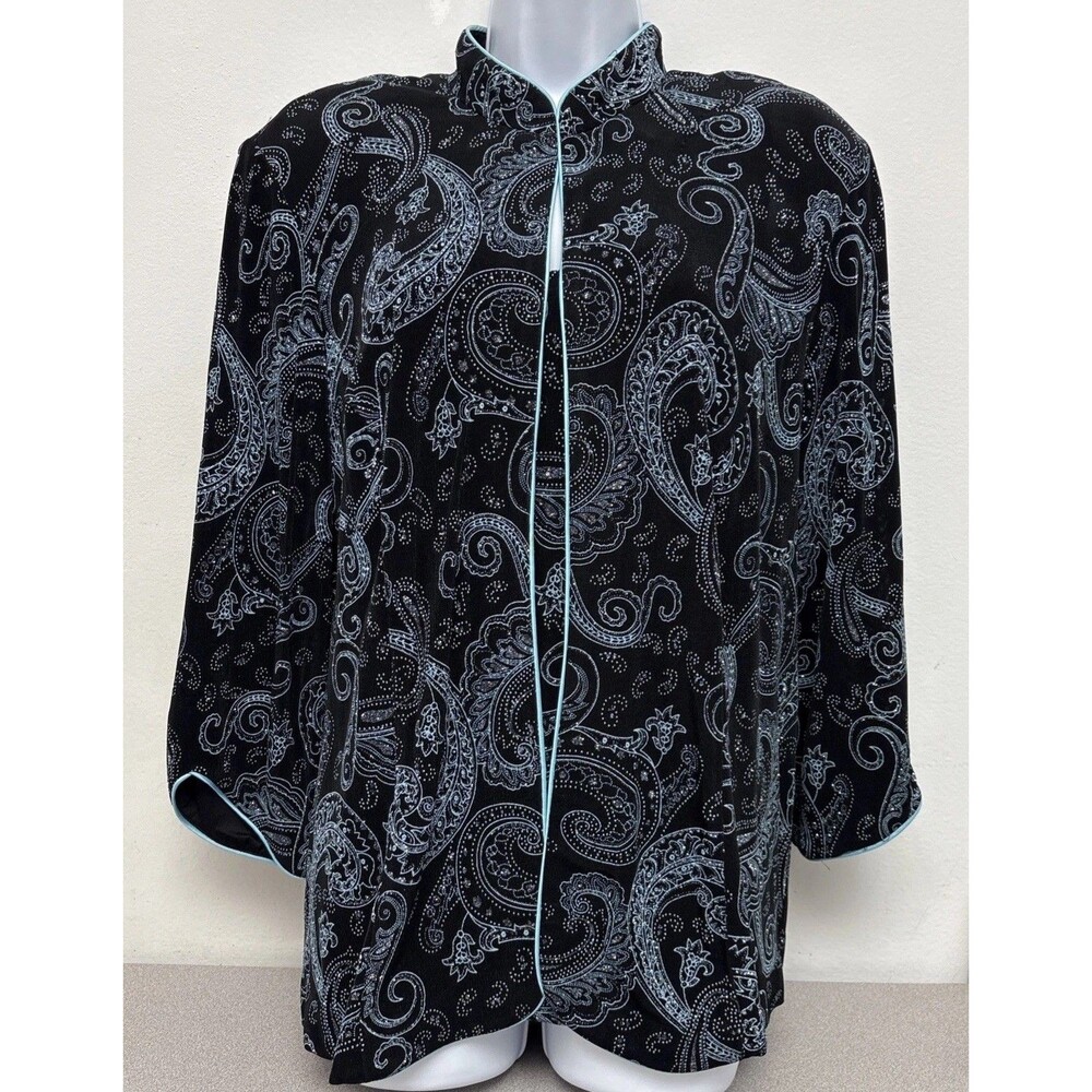 Alex Evenings Women's Black Blue Sparkle Paisley Jacket & Shell Twinset, Size XL